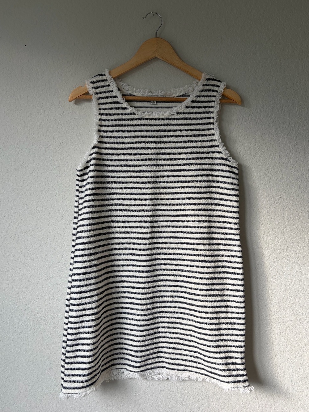 Green Envelope Navy Striped Mini Dress Women’s Size S Nautical Comfy Fringe Trim